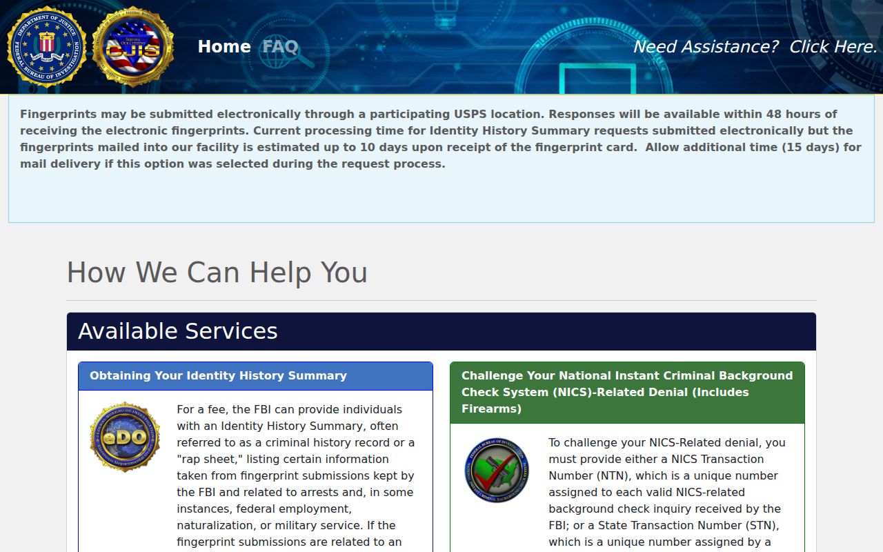 Ontonagon County arrest history self-review through the FBI electronic identity portal