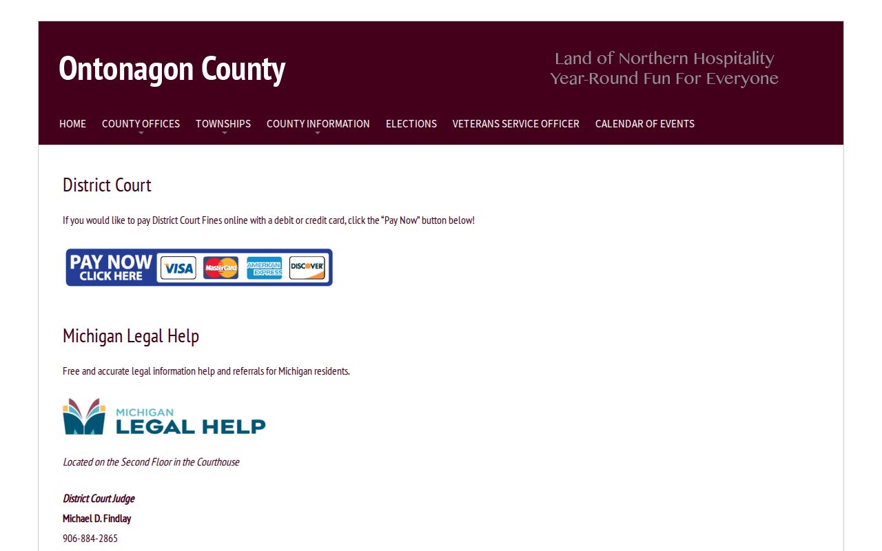 Ontonagon County criminal court case contact for the 98th District Court