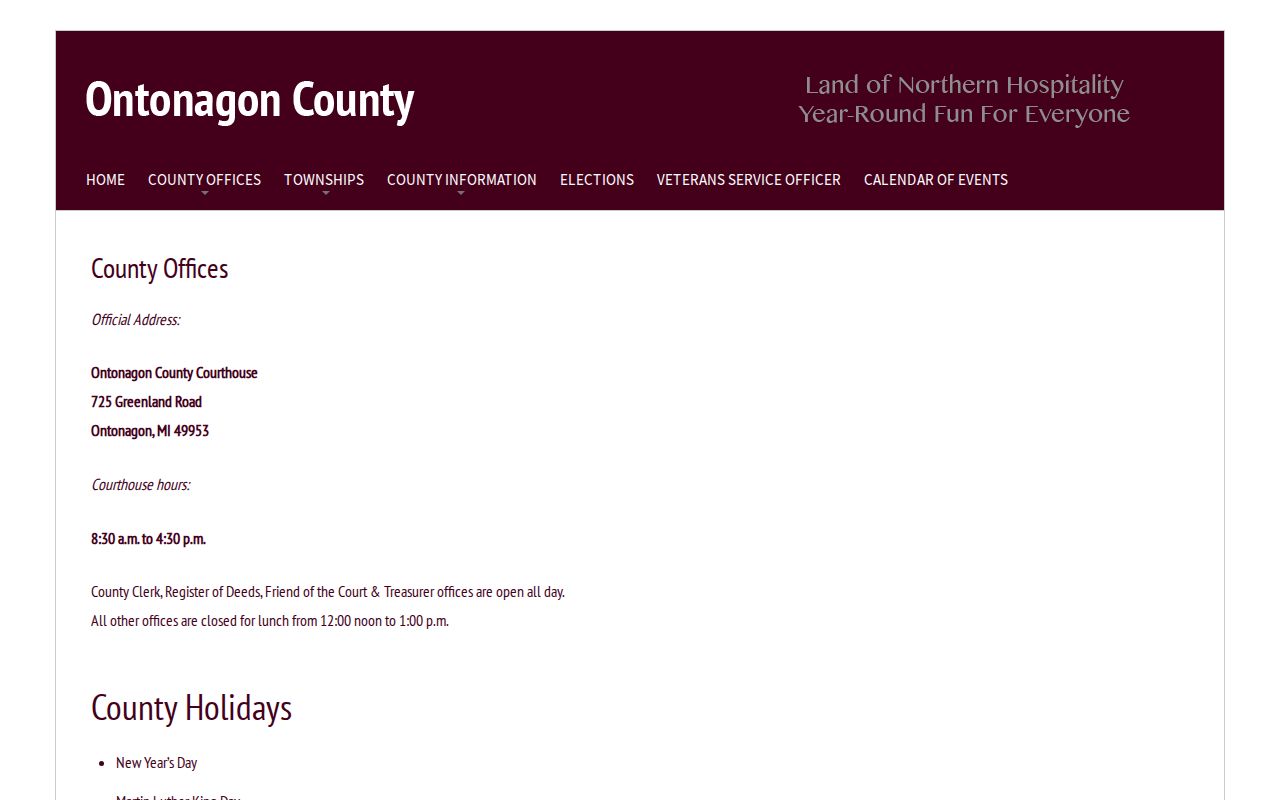 Ontonagon County criminal records courthouse information page