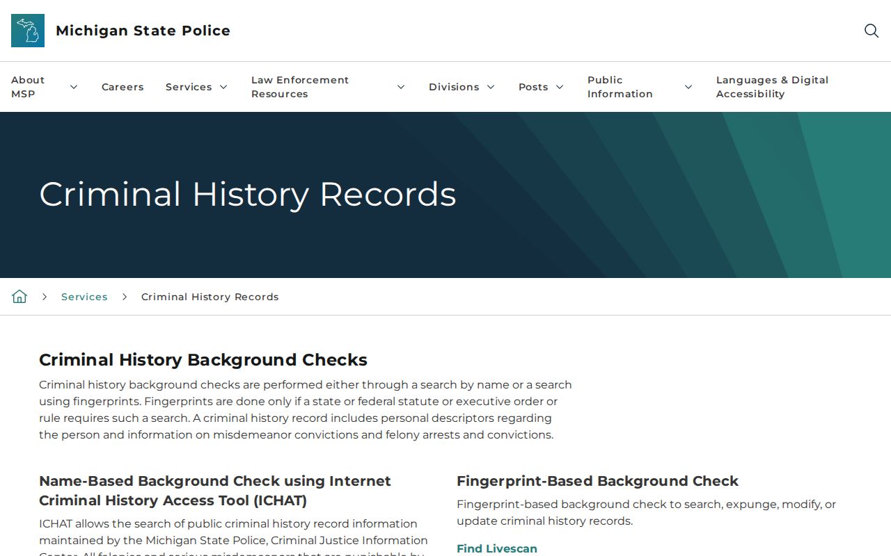 Ontonagon County criminal history Michigan State Police records information