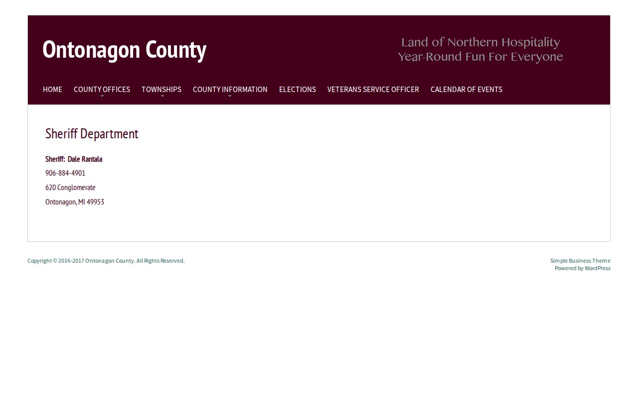 Ontonagon County criminal records sheriff department contact page
