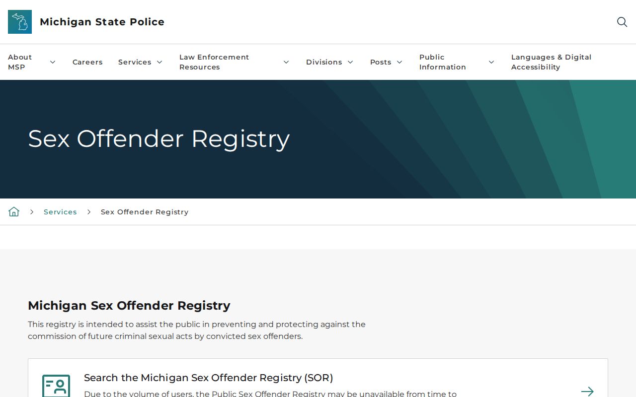 Ontonagon County sex offender check instructions from Michigan State Police