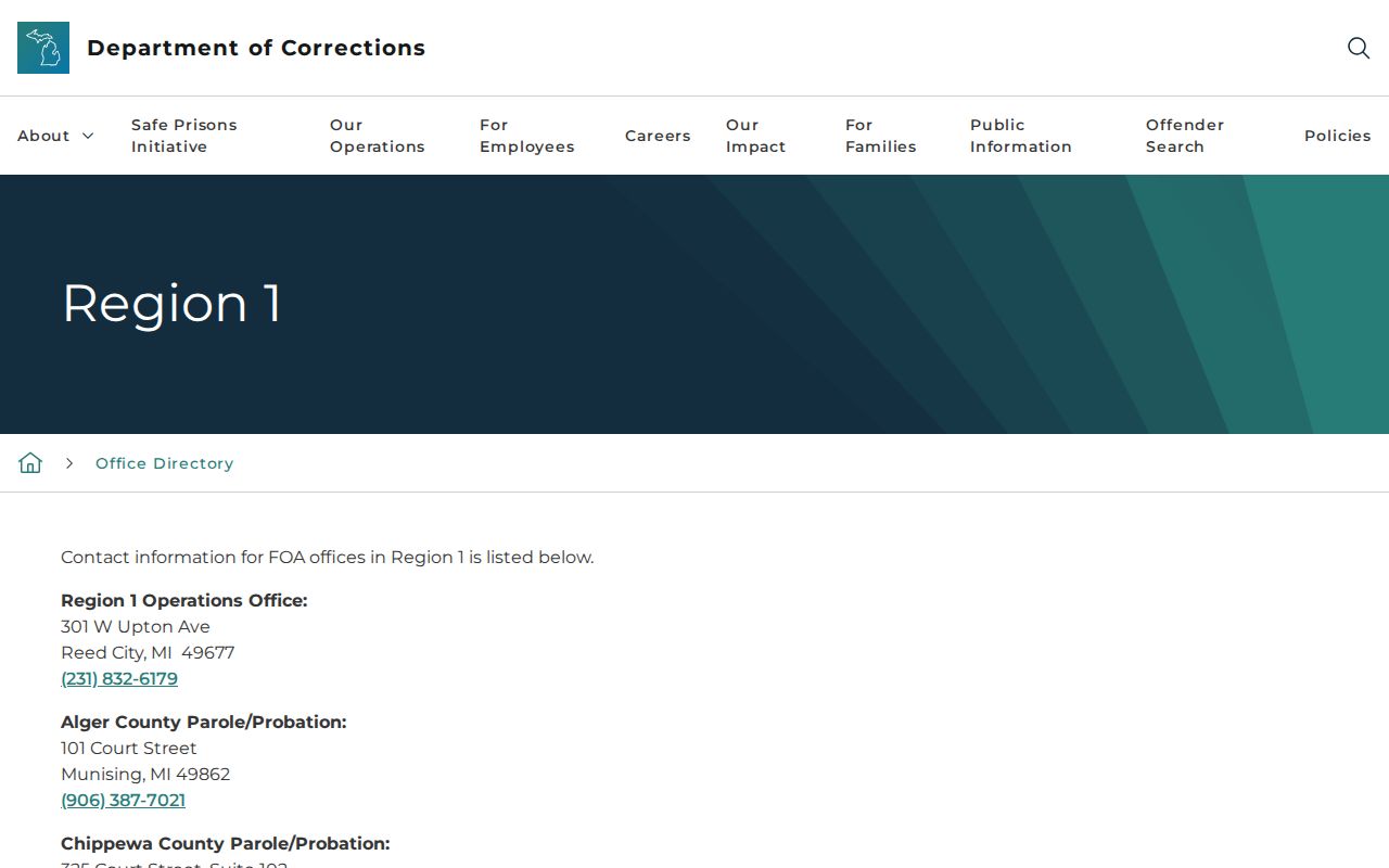 Ontonagon parole and probation office record source