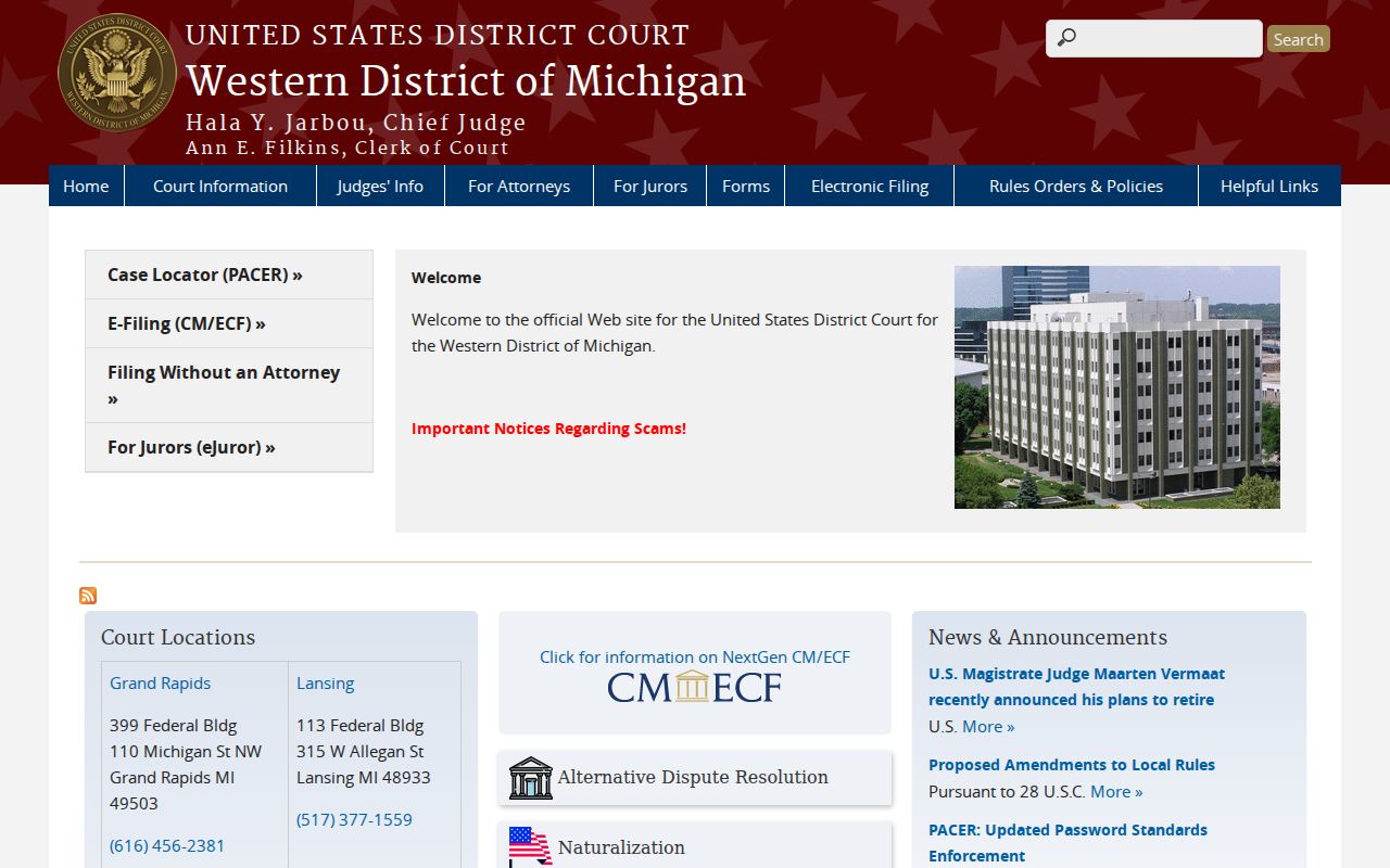 Western District of Michigan source for Ontonagon federal criminal records